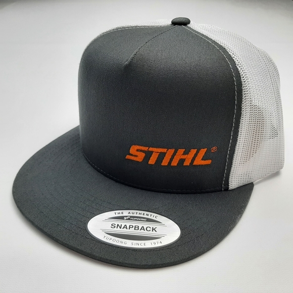 Stihl Embroidered Flat Bill Trucker Mesh Snapback Cap Hat Gray - Picture 1 of 4